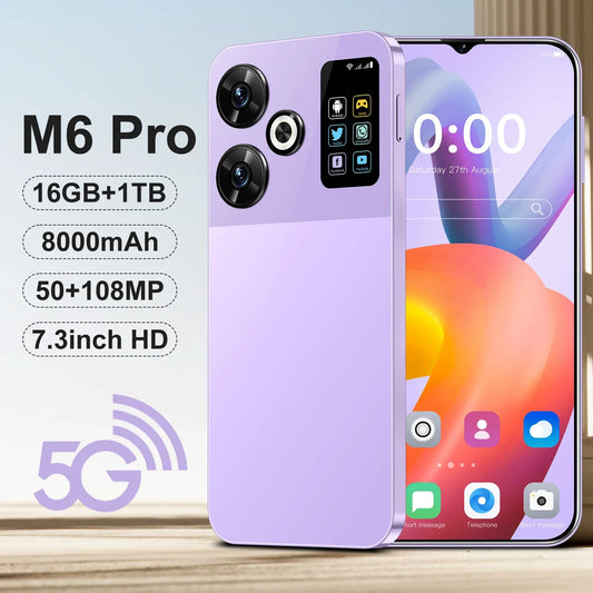 Original M6 Pro Mobile Phones 7.3 HD Screen Smart Phone 22G+2T 5G Dual Sim Celulares Android Unlocked 108MP 8000mAh