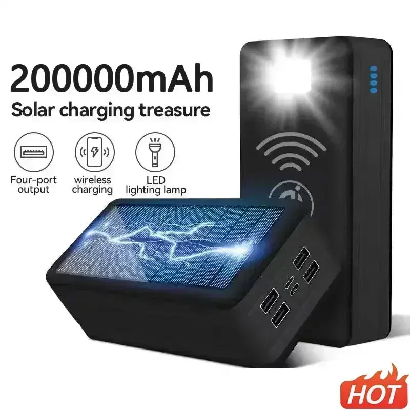 100000mAh Solar Power Bank Mobile Phone Wireless Charging Large Capacity External Battery Fast Charging For Travel And Camping