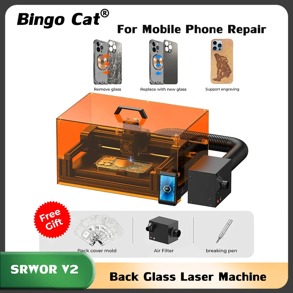 Srwor V2 Phone Back Glass Laser for iPhone 8-15PM Auto Focus Laser Glue Removal Seperator With Air Purifier Cell Phone Repair