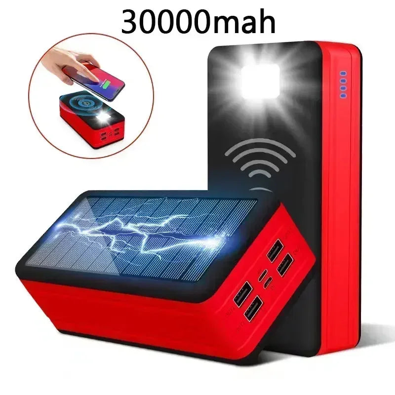 100000mAh Solar Power Bank Mobile Phone Wireless Charging Large Capacity External Battery Fast Charging For Travel And Camping